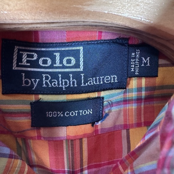 Vintage Polo Ralph Lauren Short Sleeve Button Up Shirt Mens Medium Pink Plaid - Picture 4 of 4